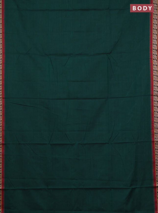 Narayanpet cotton saree bottle green and maroon with plain body and thread woven border