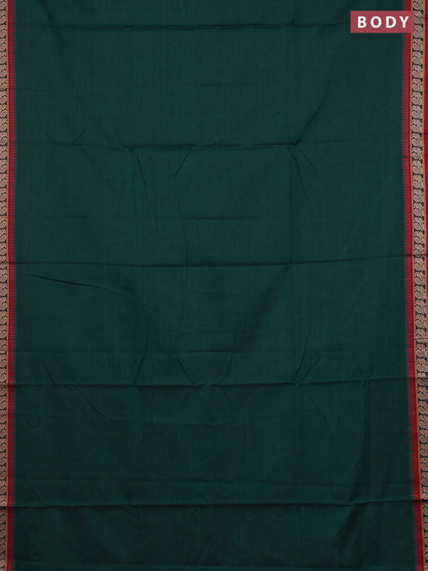 Narayanpet cotton saree bottle green and maroon with plain body and thread woven border
