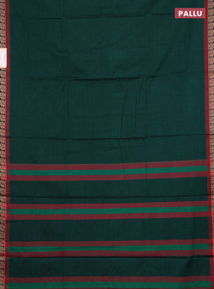 Narayanpet cotton saree bottle green and maroon with plain body and thread woven border