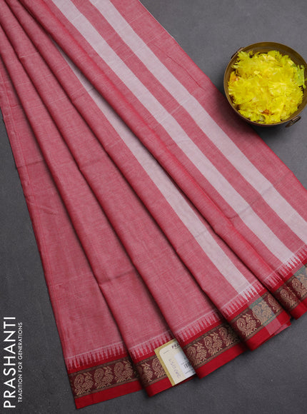 Narayanpet cotton saree red and maroon with plain body and thread woven border