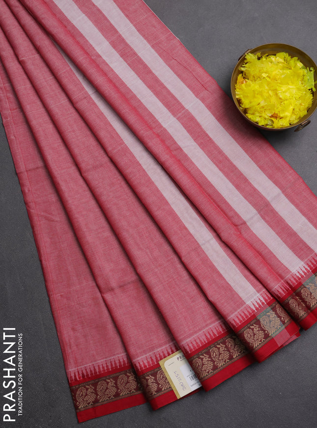 Narayanpet cotton saree red and maroon with plain body and thread woven border