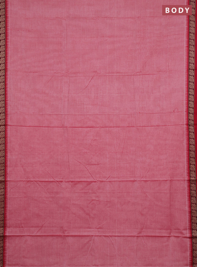Narayanpet cotton saree red and maroon with plain body and thread woven border