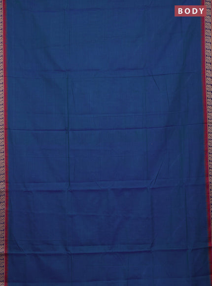 Narayanpet cotton saree greenish blue and magenta pink with plain body and thread woven border