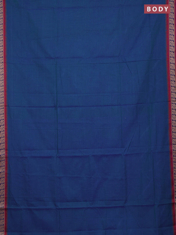 Narayanpet cotton saree greenish blue and magenta pink with plain body and thread woven border