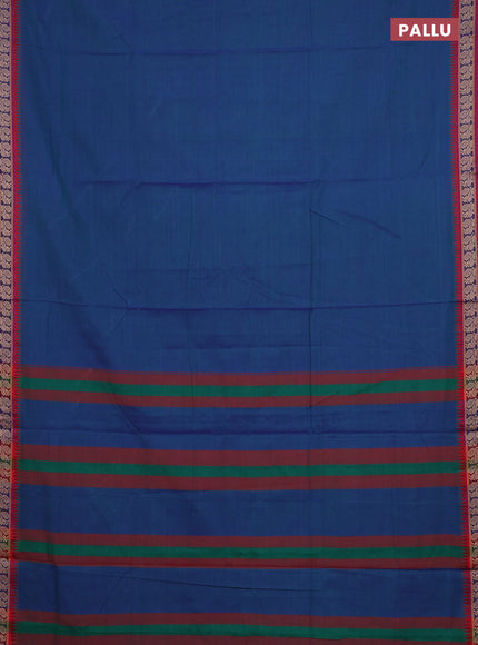 Narayanpet cotton saree greenish blue and magenta pink with plain body and thread woven border