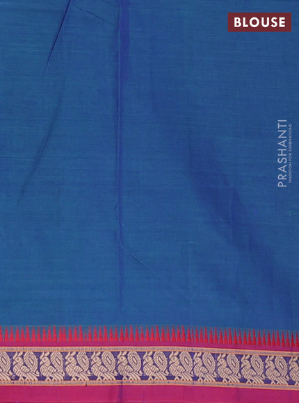 Narayanpet cotton saree greenish blue and magenta pink with plain body and thread woven border