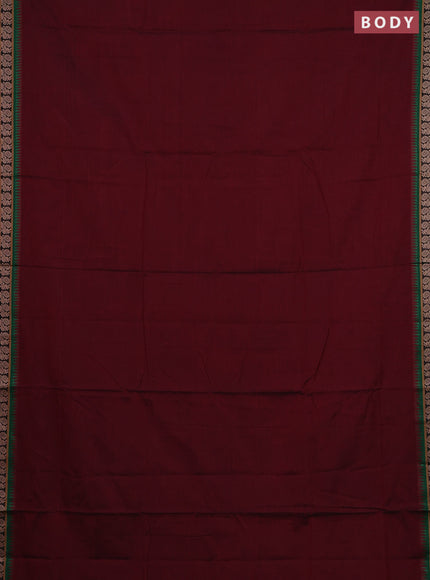 Narayanpet cotton saree maroon and green with plain body and thread woven border