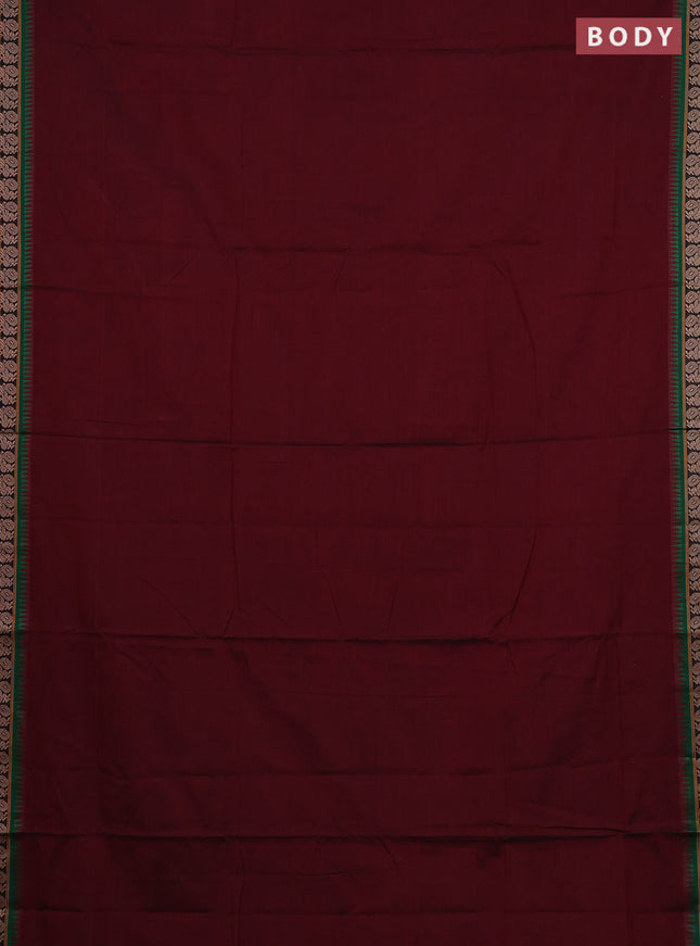 Narayanpet cotton saree maroon and green with plain body and thread woven border