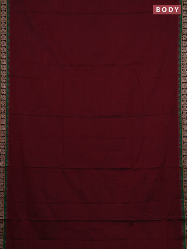 Narayanpet cotton saree maroon and green with plain body and thread woven border
