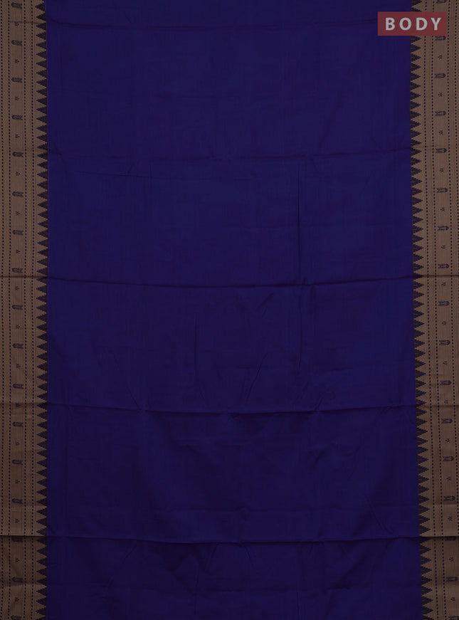 Narayanpet cotton saree blue and mustard yellow with plain body and thread woven border