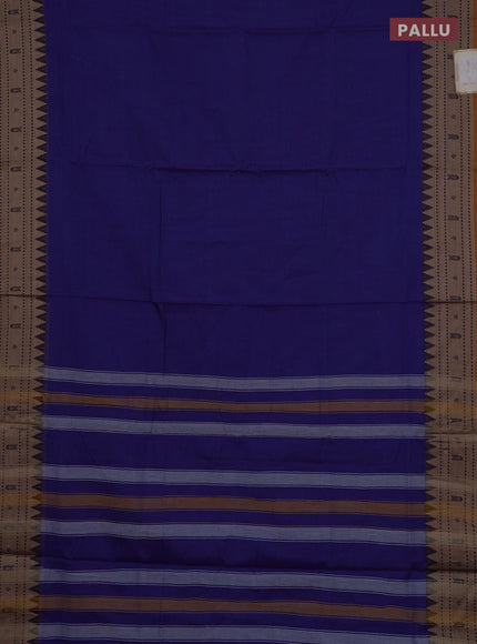 Narayanpet cotton saree blue and mustard yellow with plain body and thread woven border