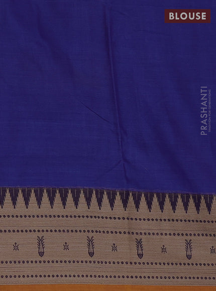 Narayanpet cotton saree blue and mustard yellow with plain body and thread woven border