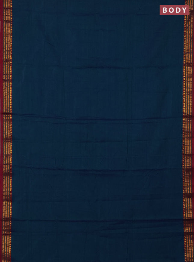 Narayanpet cotton saree greenish blue and magenta pink with plain body and zari woven border