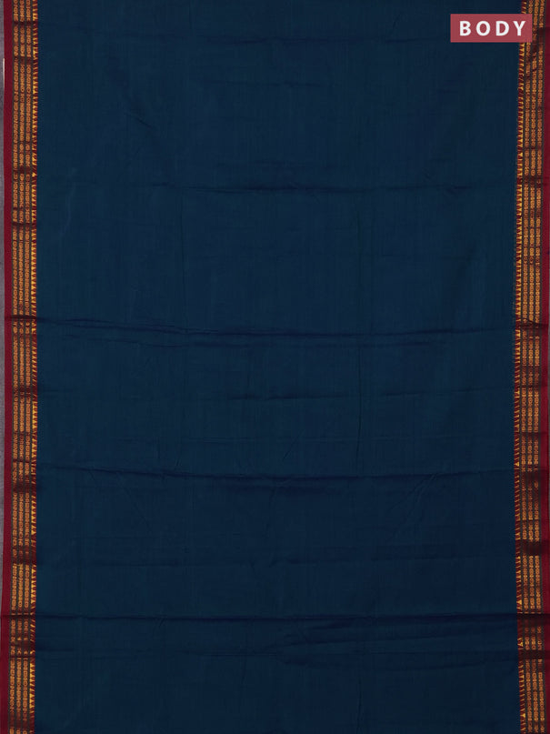 Narayanpet cotton saree greenish blue and magenta pink with plain body and zari woven border