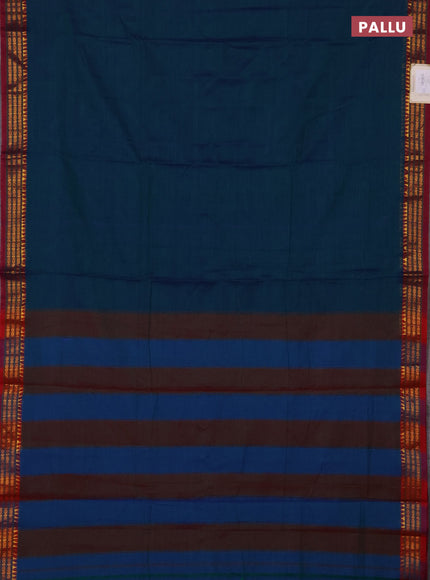 Narayanpet cotton saree greenish blue and magenta pink with plain body and zari woven border