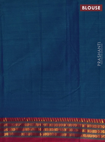 Narayanpet cotton saree greenish blue and magenta pink with plain body and zari woven border