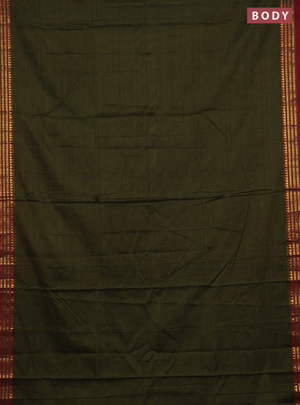 Narayanpet cotton saree sap green and maroon with plain body and zari woven border