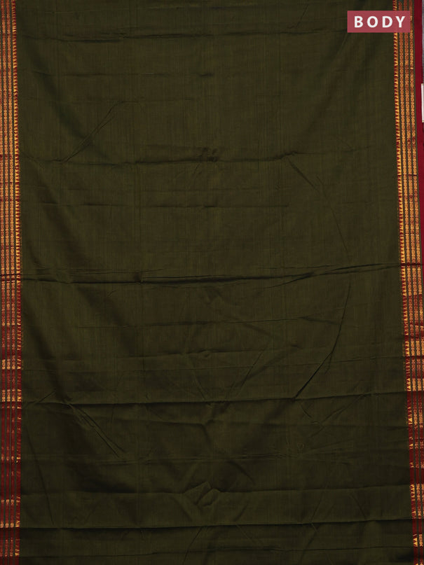 Narayanpet cotton saree sap green and maroon with plain body and zari woven border