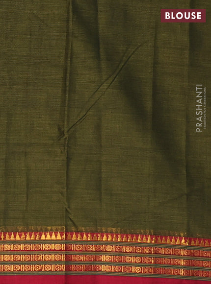 Narayanpet cotton saree sap green and maroon with plain body and zari woven border
