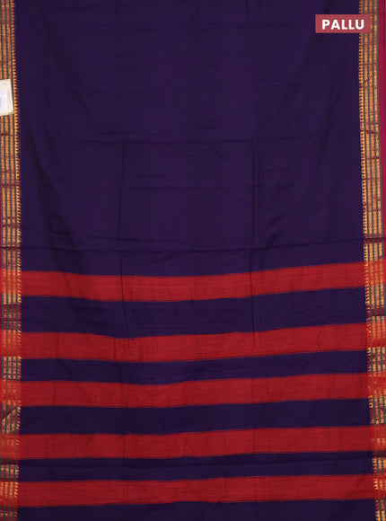 Narayanpet cotton saree violet and magenta pink with plain body and zari woven border