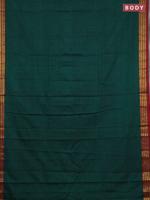 Narayanpet cotton saree green and maroon with plain body and zari woven border