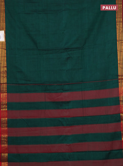 Narayanpet cotton saree green and maroon with plain body and zari woven border
