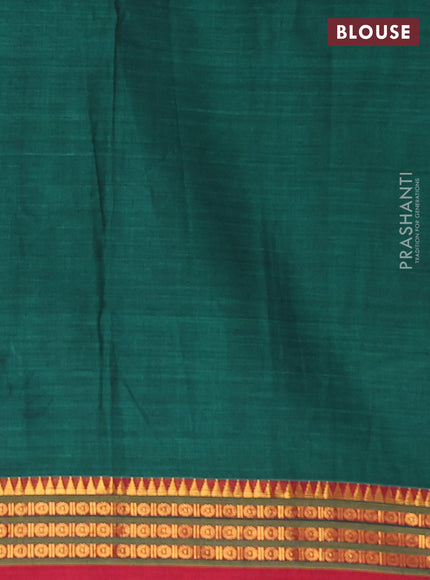 Narayanpet cotton saree green and maroon with plain body and zari woven border