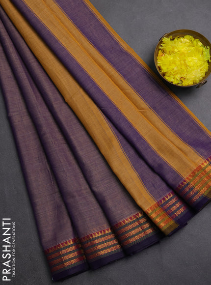Narayanpet cotton saree violet with plain body and zari woven border