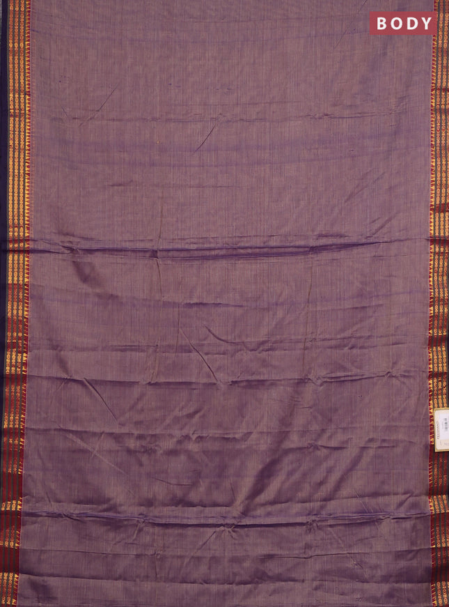 Narayanpet cotton saree violet with plain body and zari woven border