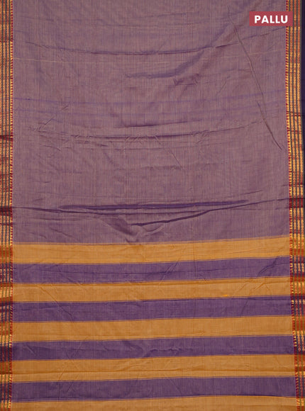 Narayanpet cotton saree violet with plain body and zari woven border