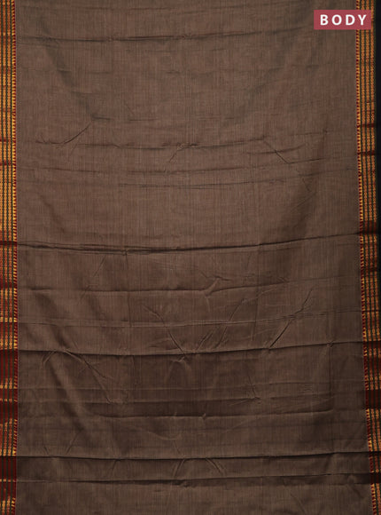 Narayanpet cotton saree chikku shade and black with plain body and zari woven border
