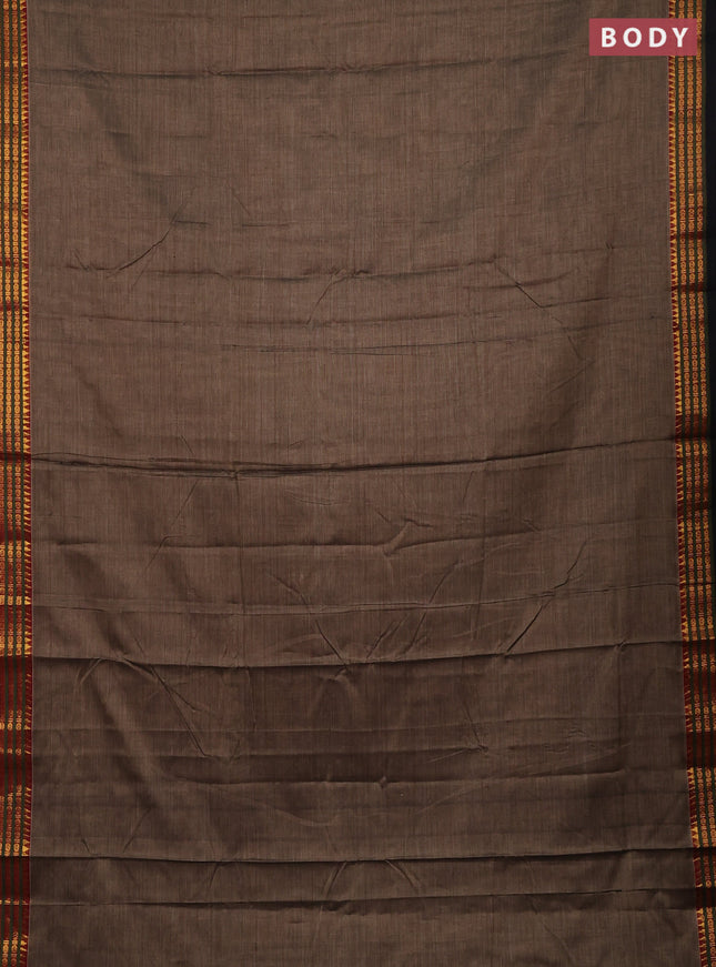 Narayanpet cotton saree chikku shade and black with plain body and zari woven border