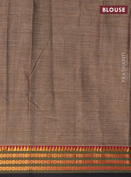 Narayanpet cotton saree chikku shade and black with plain body and zari woven border