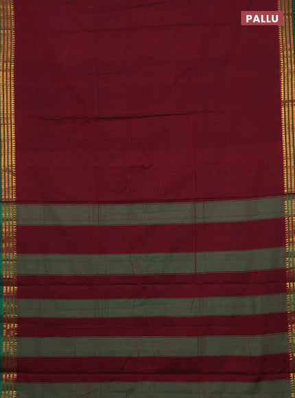 Narayanpet cotton saree maroon and green with plain body and zari woven border