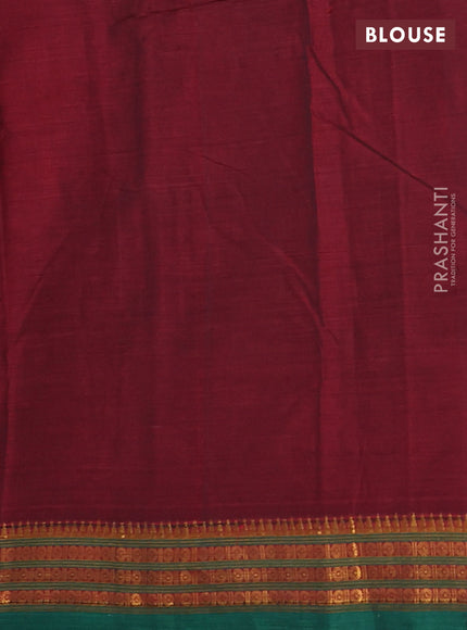 Narayanpet cotton saree maroon and green with plain body and zari woven border