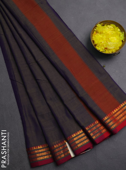 Narayanpet cotton saree dual shade of violet and magenta pink with plain body and thread woven border