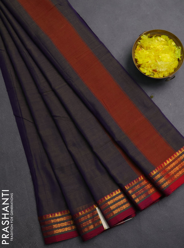 Narayanpet cotton saree dual shade of violet and magenta pink with plain body and thread woven border