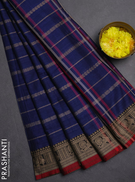 Narayanpet cotton saree blue and maroon with allover thread weaves and thread woven border