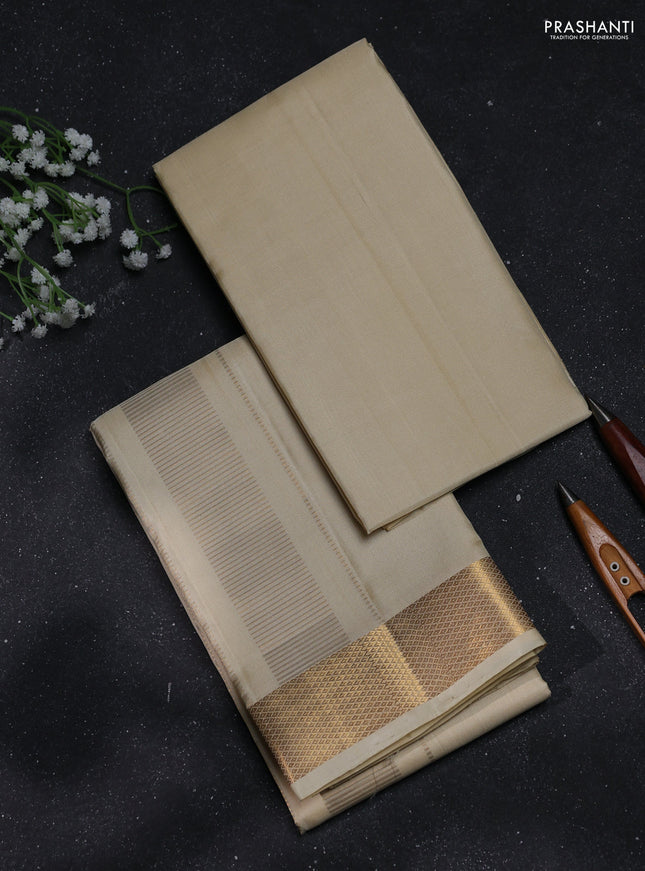 8x4 Pure silk dhoti and matching shirt bit cream with zari woven border