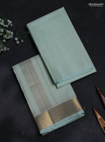8x4 Pure silk dhoti and matching shirt bit pista green with zari woven border