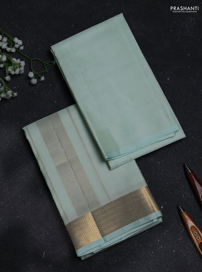 8x4 Pure silk dhoti and matching shirt bit pista green with zari woven border