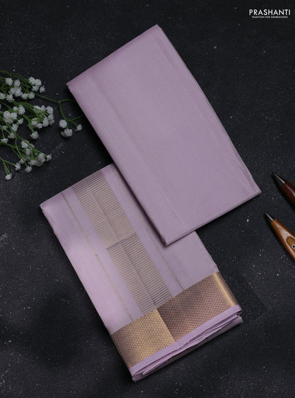 8x4 Pure silk dhoti and matching shirt bit mild lavender with zari woven border