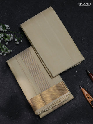 8x4 Pure silk dhoti and matching shirt bit cream with zari woven border
