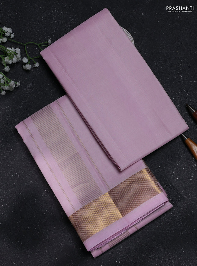8x4 Pure silk dhoti and matching shirt bit baby pink with zari woven border