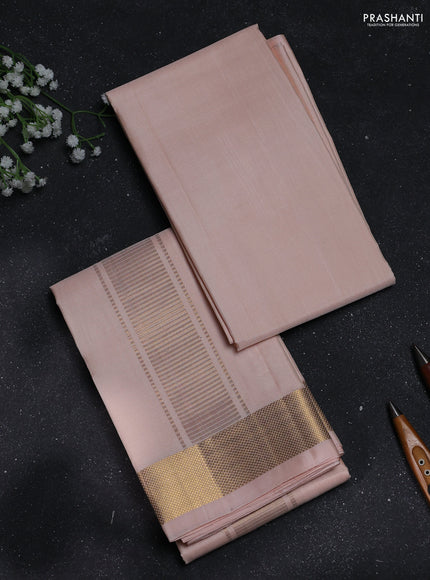 8x4 Pure silk dhoti and matching shirt bit mild peach with zari woven border