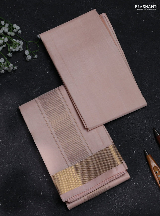 8x4 Pure silk dhoti and matching shirt bit mild peach with zari woven border