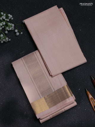 8x4 Pure silk dhoti and matching shirt bit mild peach with zari woven border