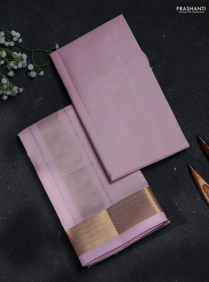 8x4 Pure silk dhoti and matching shirt bit light pink with zari woven border