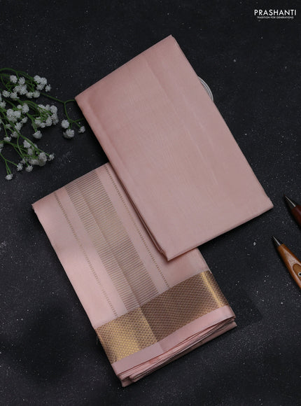 8x4 Pure silk dhoti and matching shirt bit peach with zari woven border