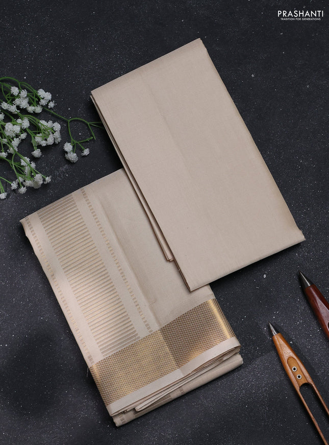 8x4 Pure silk dhoti and matching shirt bit cream with zari woven border